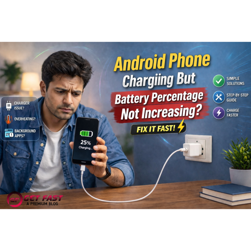 Android phone charging but battery percentage not increasing problem on smartphone while user checks charging issue and fast fix solutions