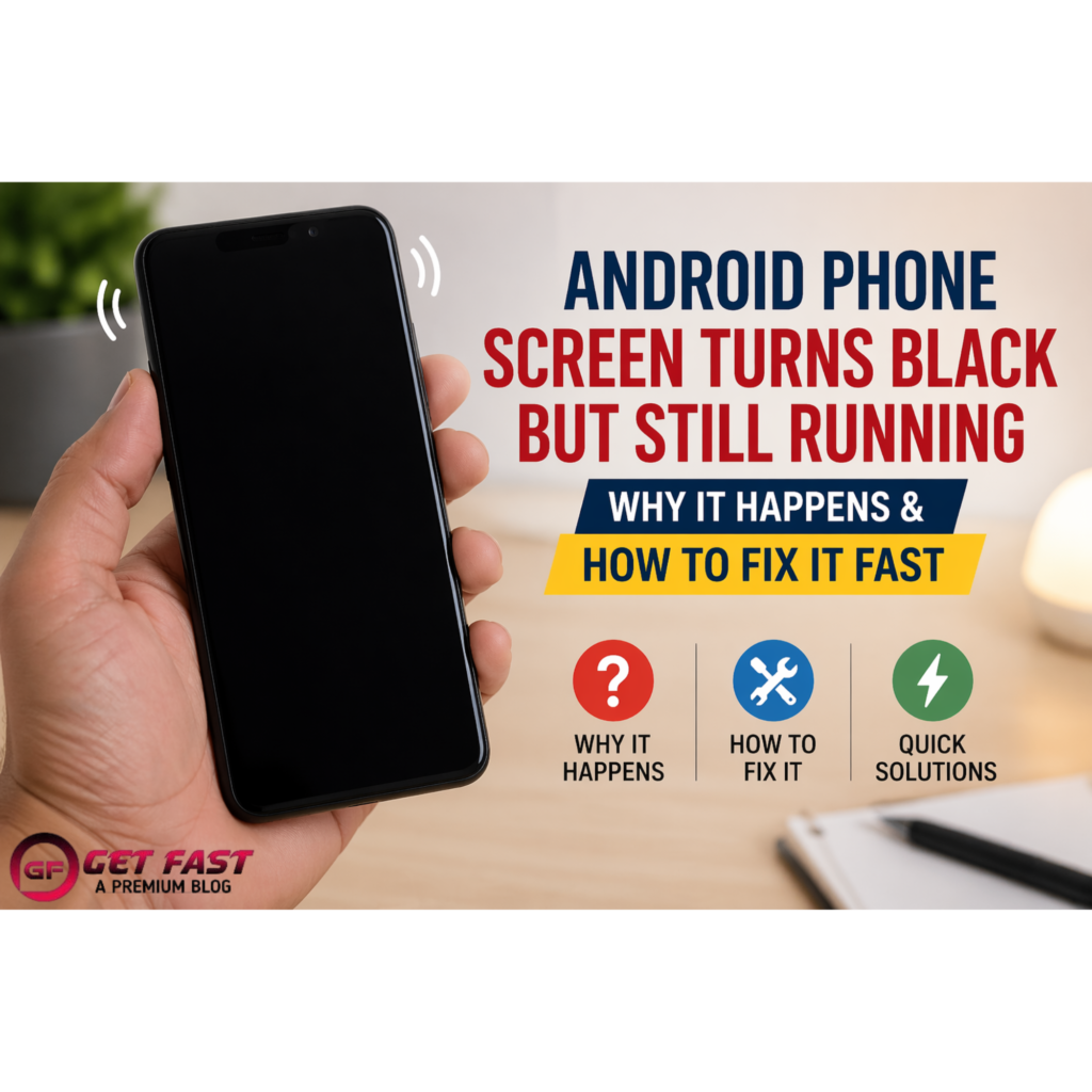 Android phone with black screen issue while still running, showing notifications and system activity in background
