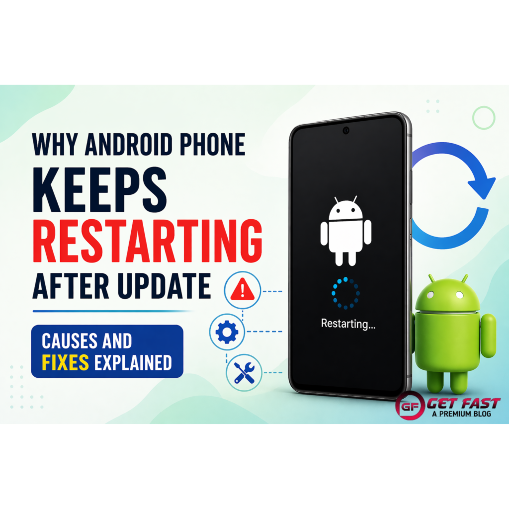 Why Android phone keeps restarting after update showing reboot loop screen with causes and fixes illustration